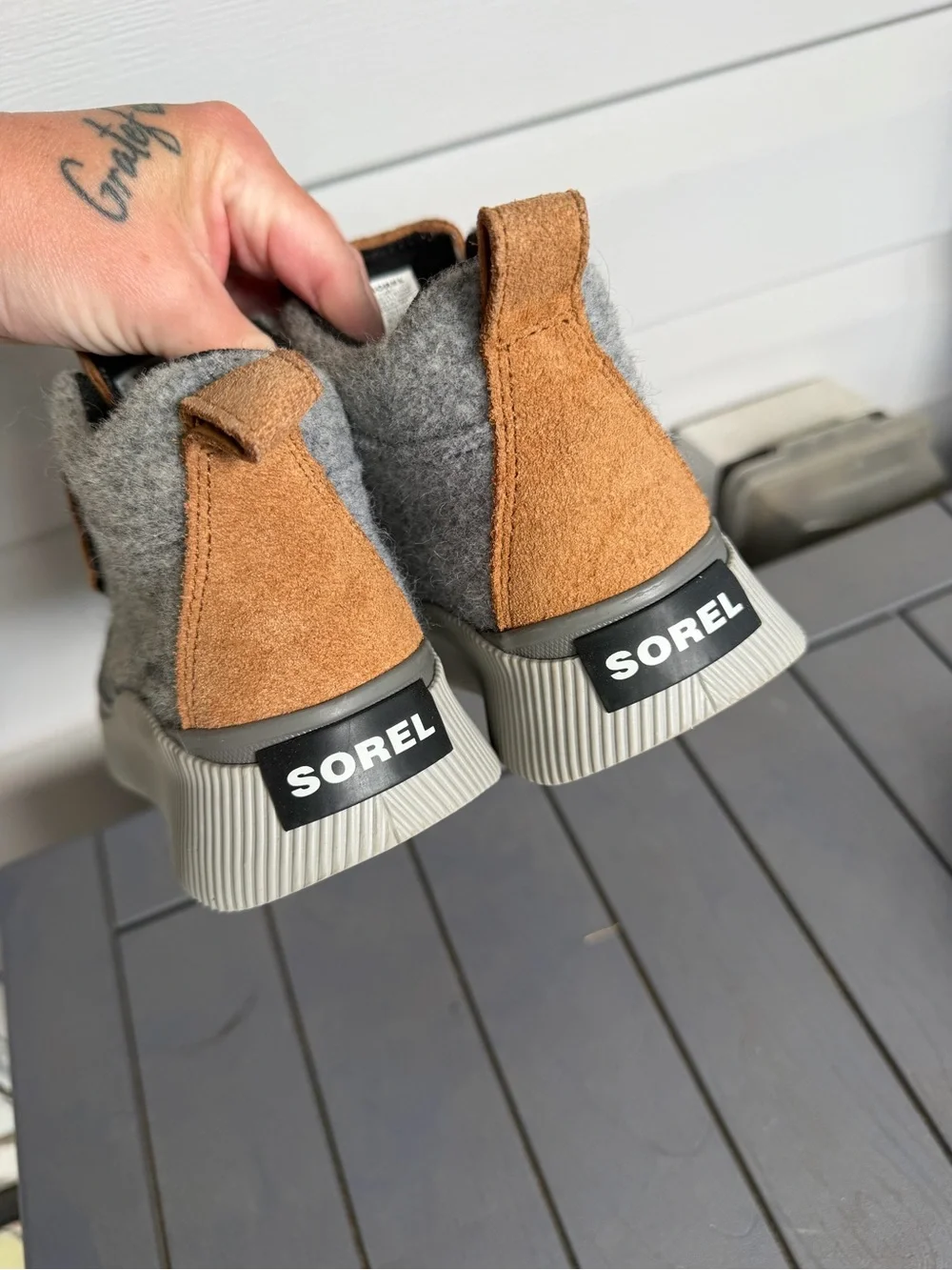Sorel Kids Brown & Gray Waterproof Hook-and-Loop Duck Boots